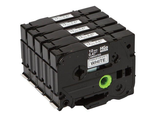 Brother HGE231V5 - Laminiertes Band - Schwarz auf Weiß - Rolle (1,2 cm x 8 m) - 5 Rolle(n) - für P-Touch PT-9500pc, PT-9