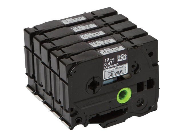 Brother HGEM931V5 - Laminiertes Band - Schwarz auf Silber - Rolle (1,2 cm x 8 m) - 5 Rolle(n) - für P-Touch PT-9500pc, P
