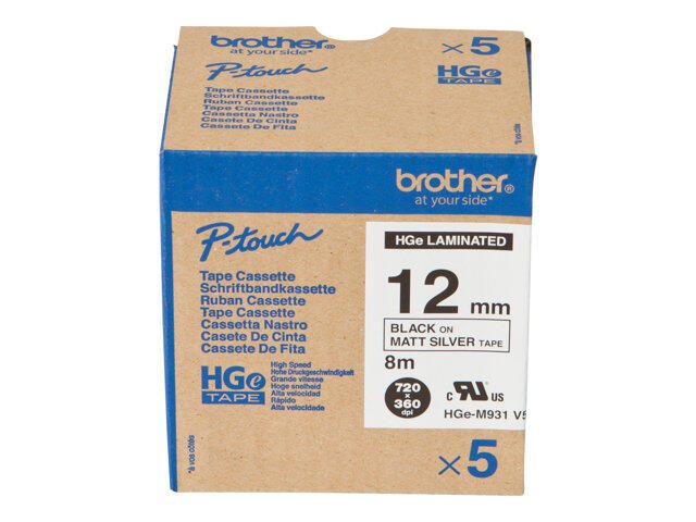 Brother HGEM931V5 - Laminiertes Band - Schwarz auf Silber - Rolle (1,2 cm x 8 m) - 5 Rolle(n) - für P-Touch PT-9500pc, P