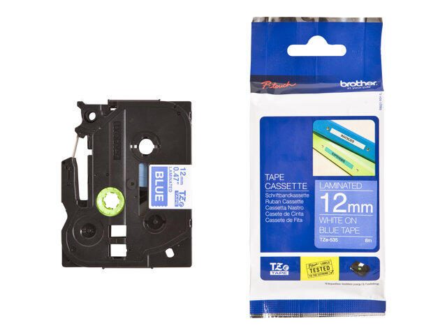 Brother TZe 535 - Laminiertes Band - weiß auf blau - Rolle (1,2 cm x 8 m) - 1 Rolle(n) - für P-Touch GL-H105, PT-1000, 1