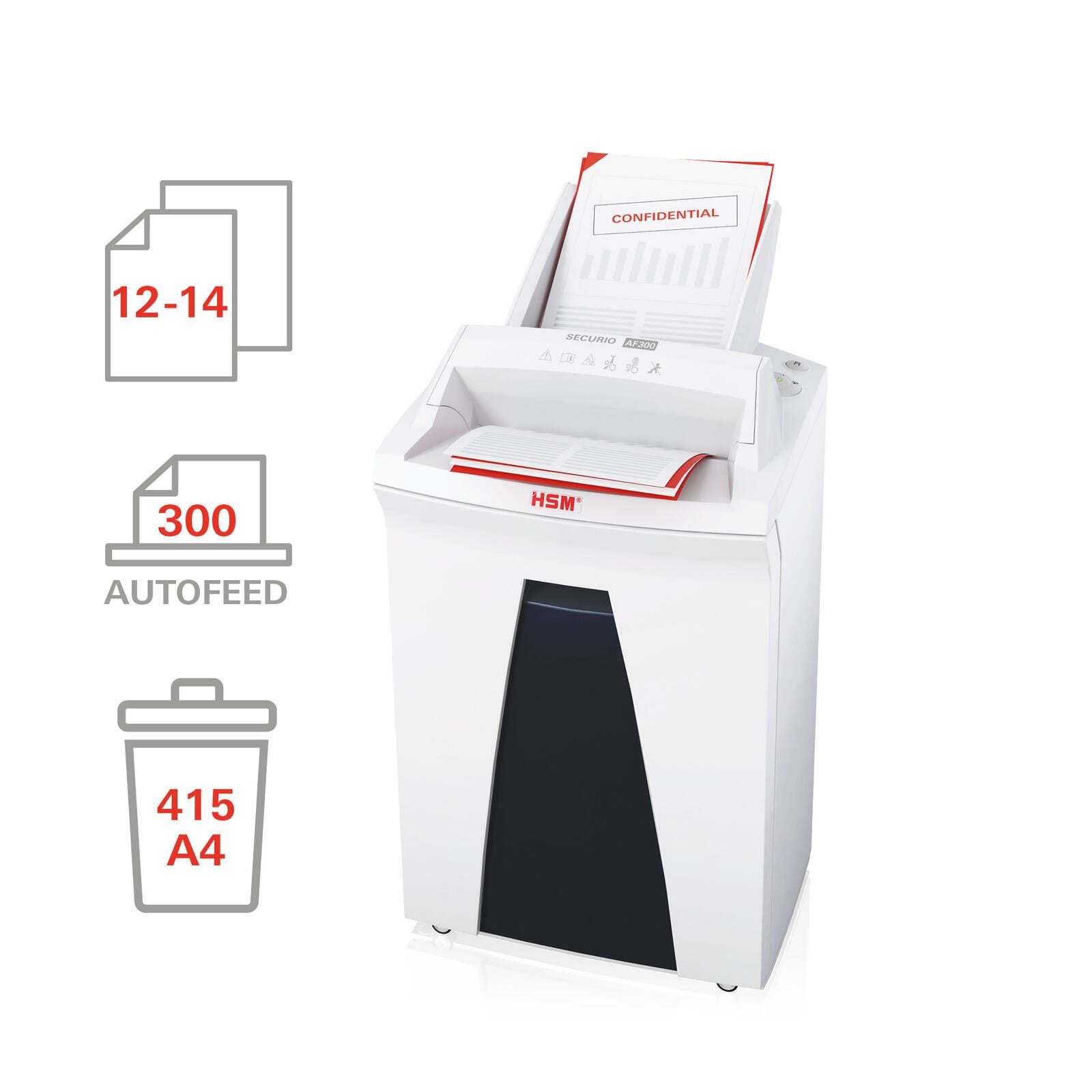 HSM Aktenvernichter SECURIO AF300 - Autofeed - Sicherheitsstufe 4 - Partikelschnitt - 4,5 x 30 mm - 14 Blatt