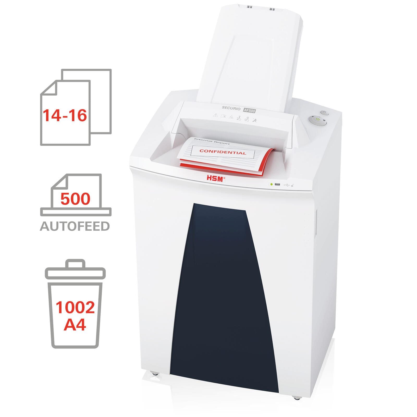 HSM Aktenvernichter SECURIO AF500 - Autofeed - Sicherheitsstufe 4 - Partikelschnitt - 4,5 x 30 mm - 16 Blatt