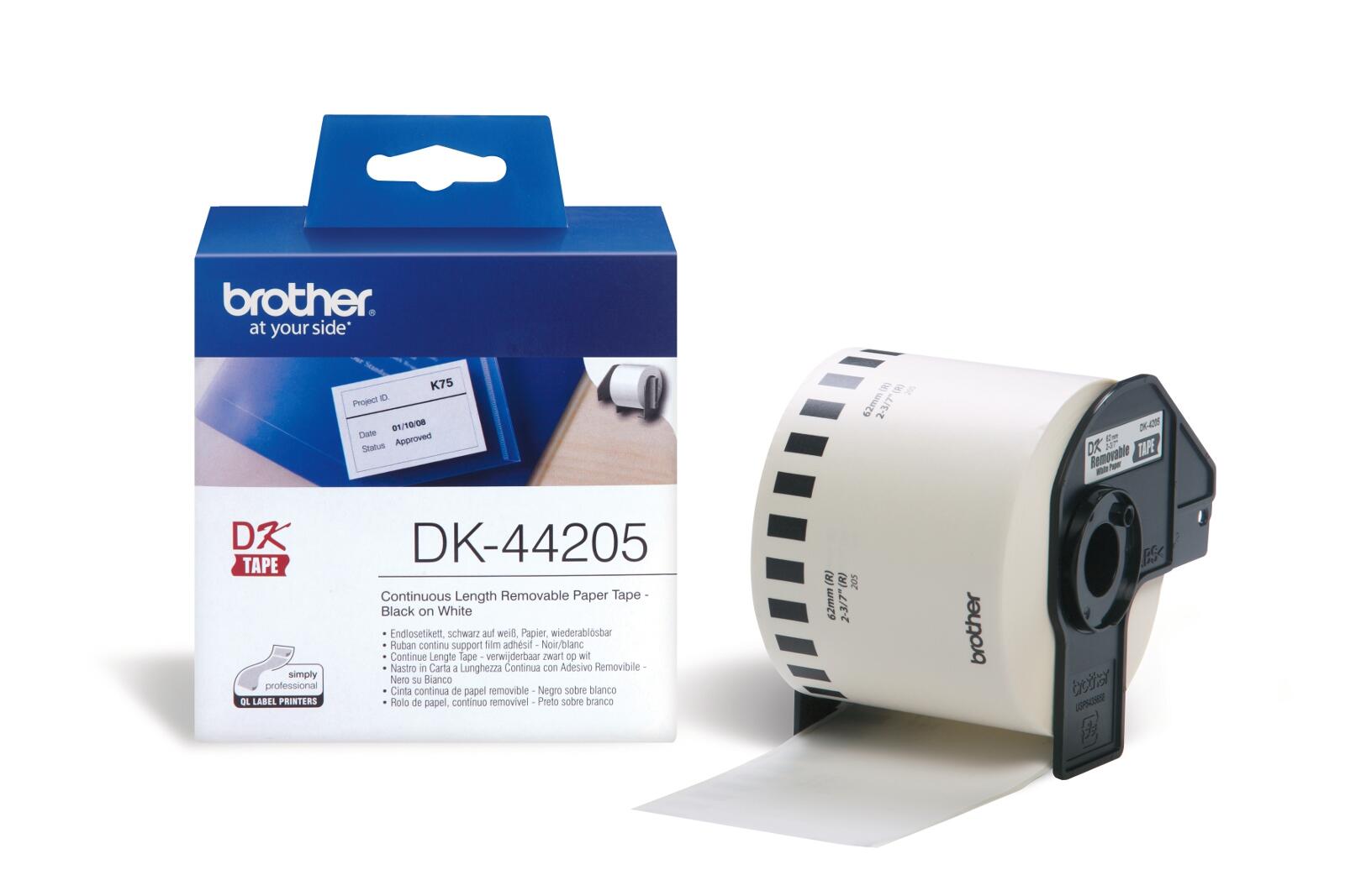 Brother DK-44205 - Wiederablösbare Klebeetiketten - weiß - Rolle (6,2 cm x 30,5 m) - 1 Rolle(n) - für QL 1050, 1060, 500