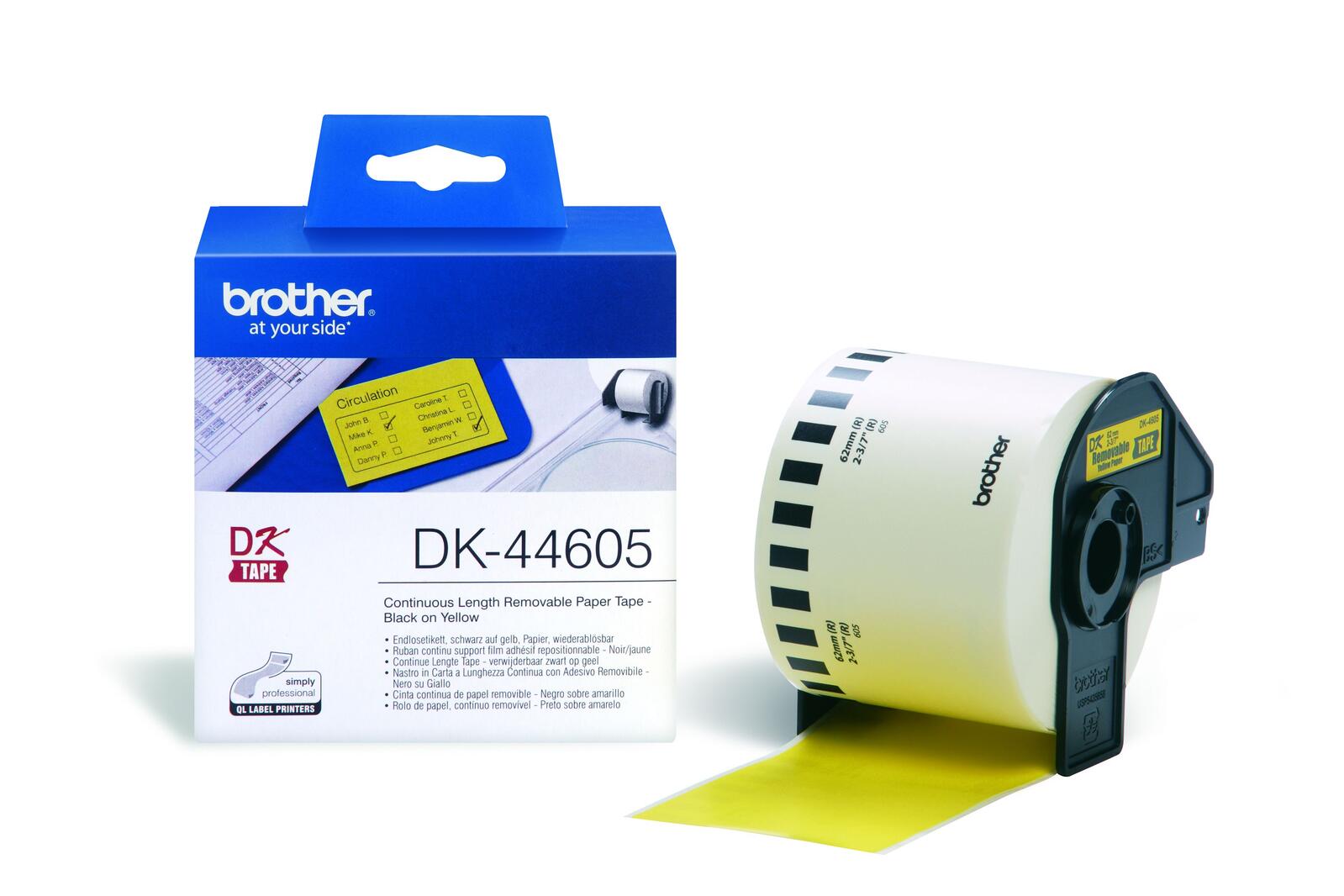 Brother DK44605 - Wiederablösbare Klebeetiketten - Gelb - Rolle (6,2 cm x 30,5 m) - 1 Rolle(n) - für QL 1050, 1060, 500,