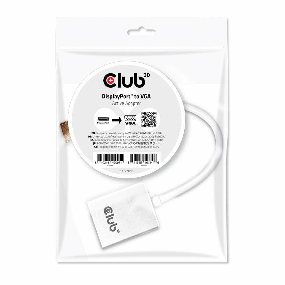 Club3D Adapter DisplayPort > VGA aktiv St/Bu weiЯ Polybeutel