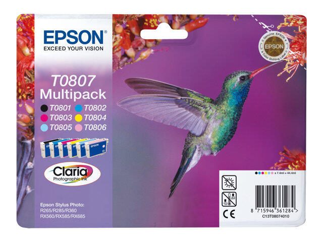 Epson Original T0807 Kolibri Druckerpatronen 6er Multipack BK/C/M/Y/LC/LM (C13T08074020)