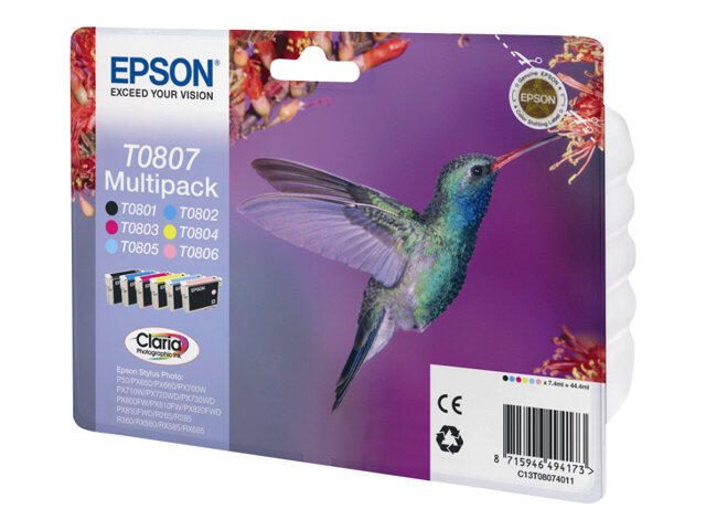 Epson Original T0807 Kolibri Druckerpatronen 6er Multipack BK/C/M/Y/LC/LM (C13T08074020)