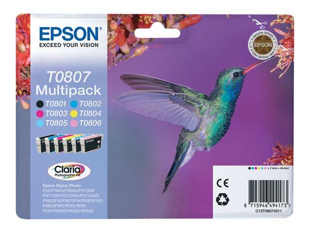 Epson Original T0807 Kolibri Druckerpatronen 6er Multipack BK/C/M/Y/LC/LM (C13T08074020)