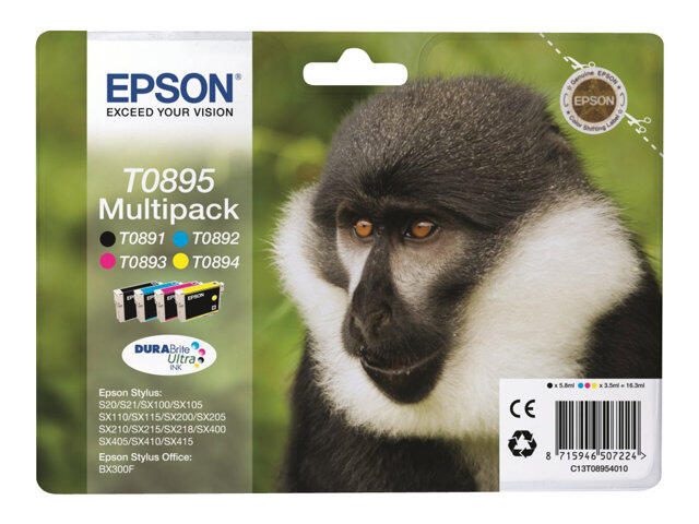 Epson Original T0895 Druckerpatronen MultiPack schwarz cyan magenta gelb (C13T08954011)