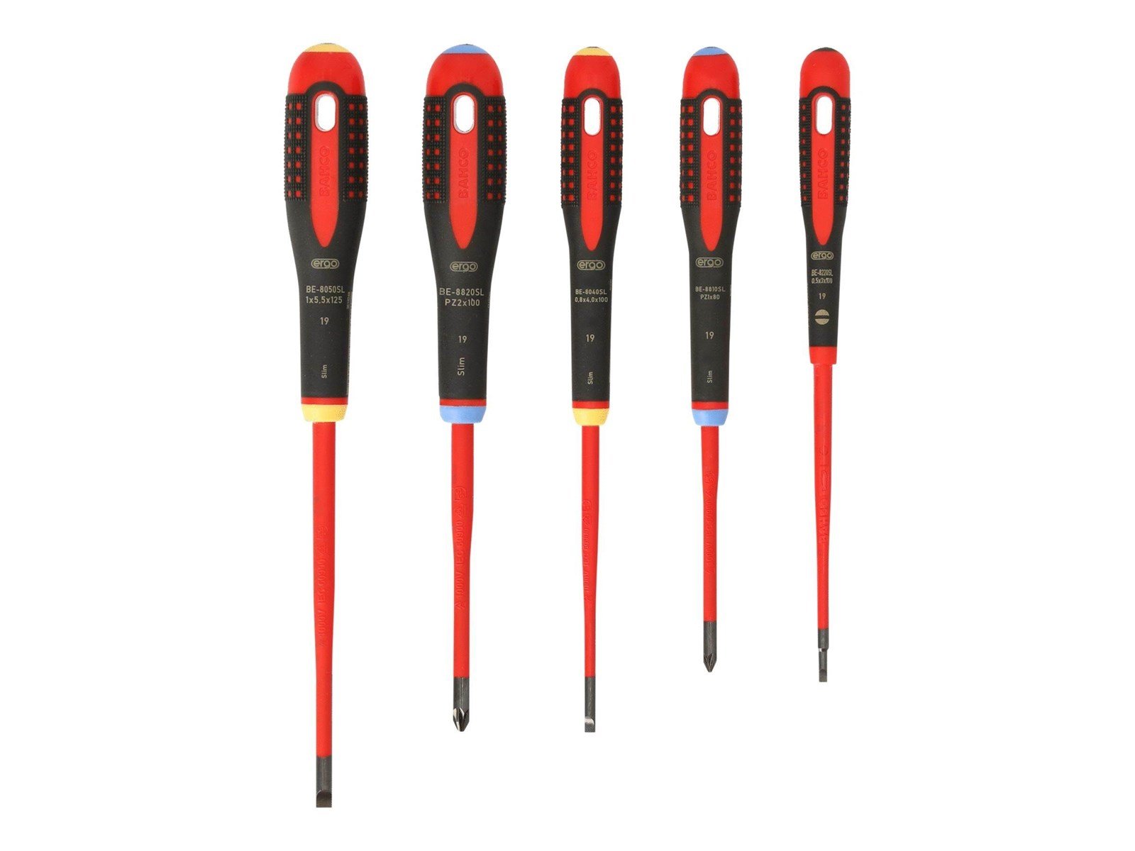 BAHCO 9882sl insulated  slotted screwdrivers 5 pcs 1000v -  slimblade be-9882sl pz/lk