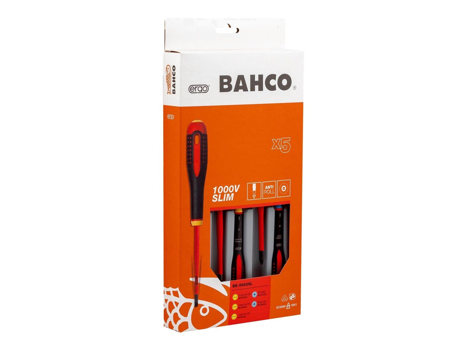 BAHCO 9882sl insulated  slotted screwdrivers 5 pcs 1000v -  slimblade be-9882sl pz/lk