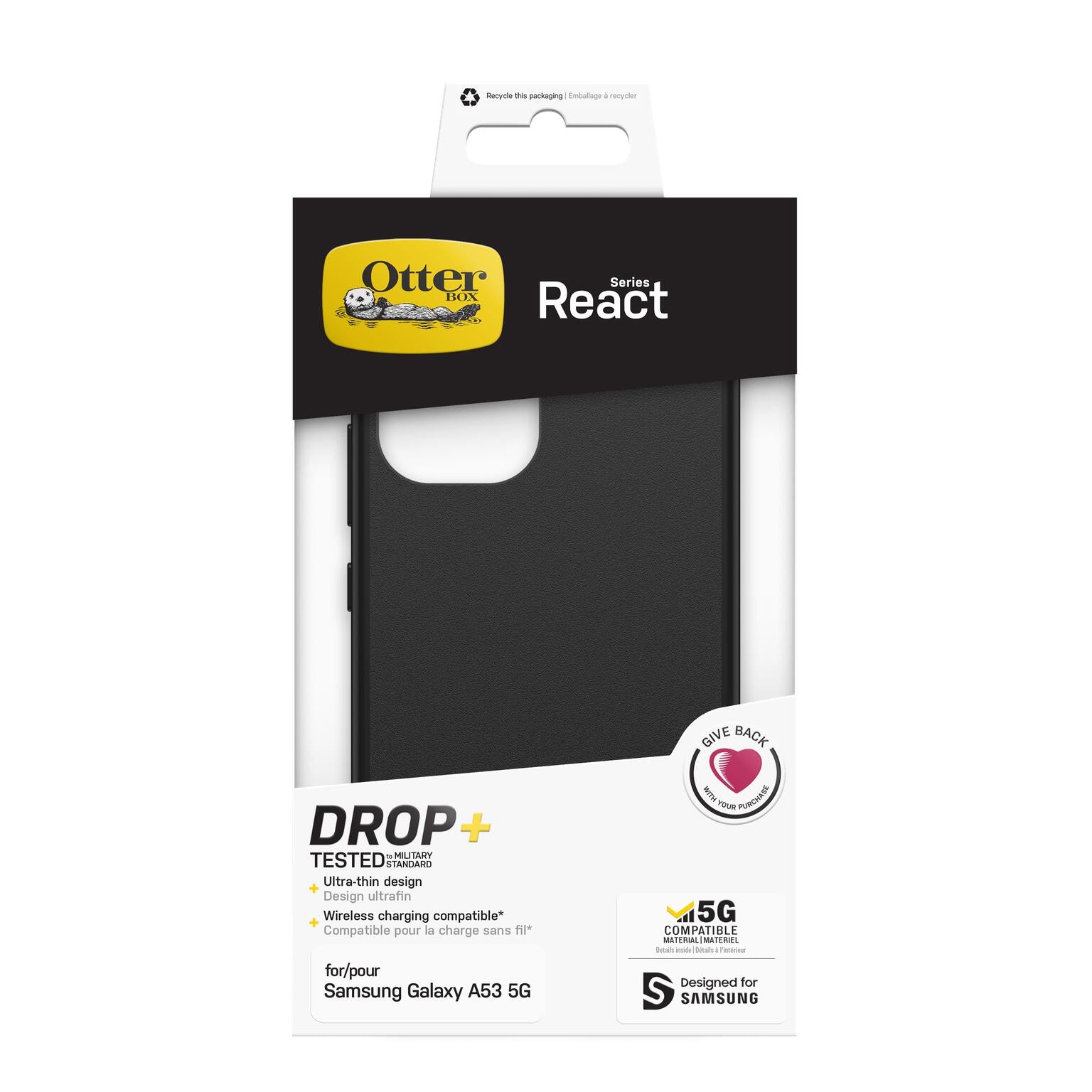 OtterBox React Series Schutzhülle für Samsung Galaxy A53 5G (Schwarz)