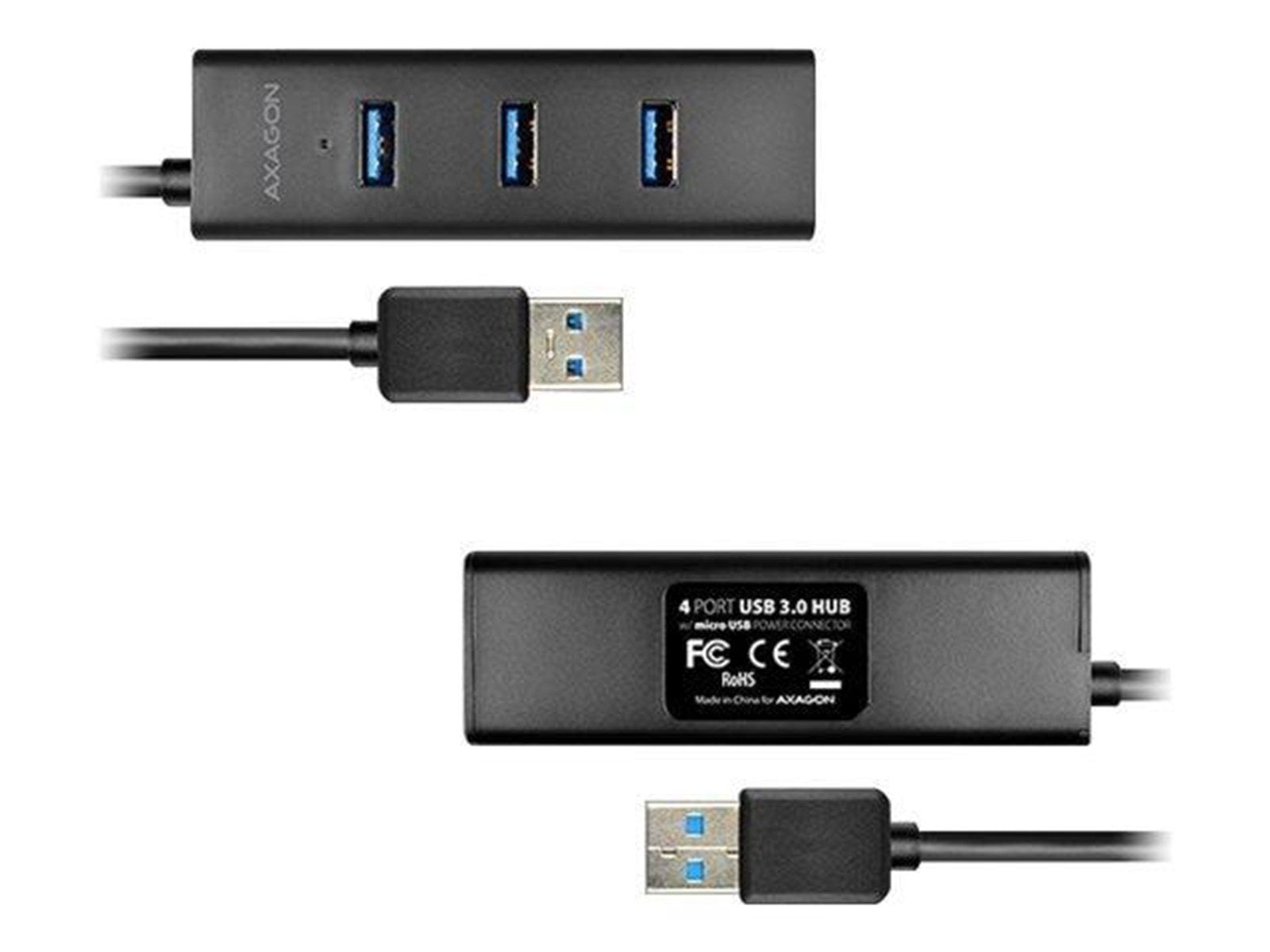 AXAGON HUE-S2BP - hub - 4 ports USB-Hubs - USB 3.2 - 4 - Schwarz
