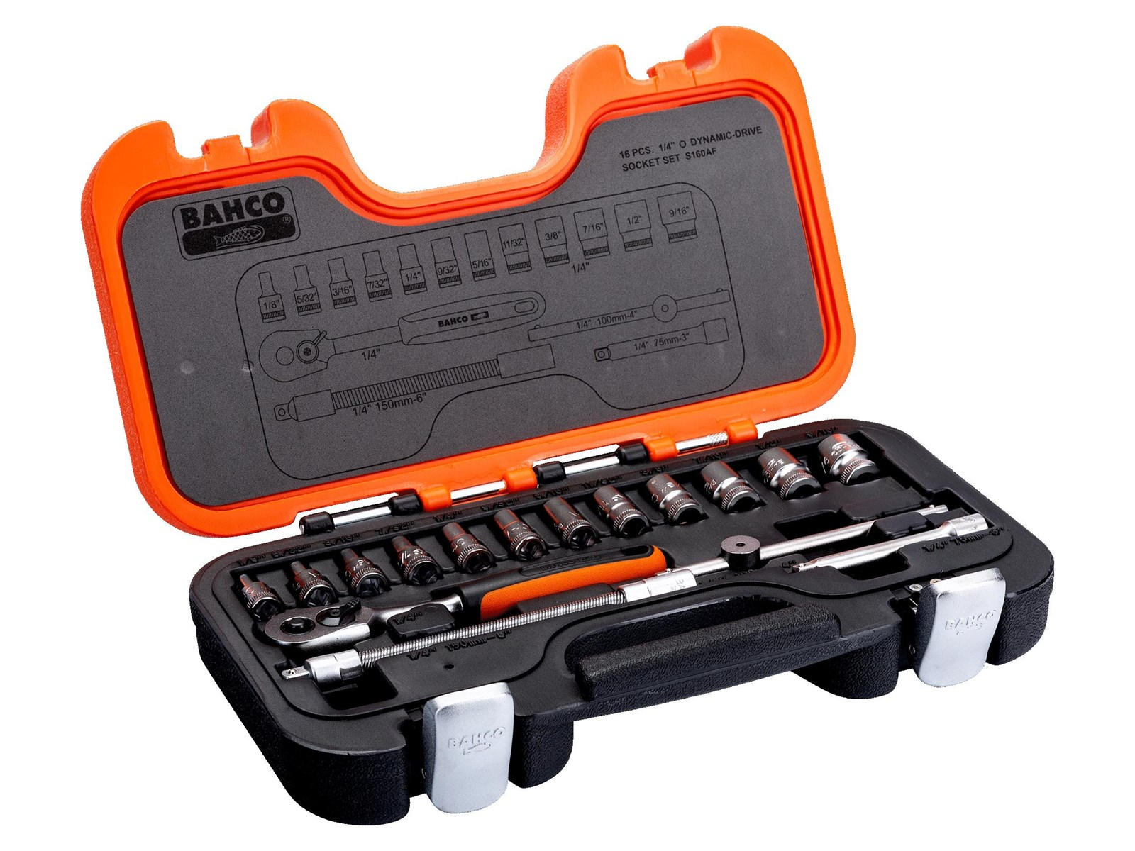 BAHCO 1/4 socket set 16 pcs inch 1/8-9/16