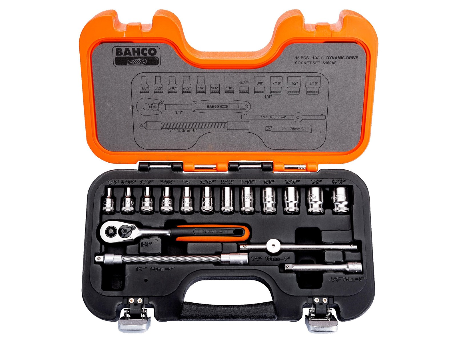 BAHCO 1/4 socket set 16 pcs inch 1/8-9/16