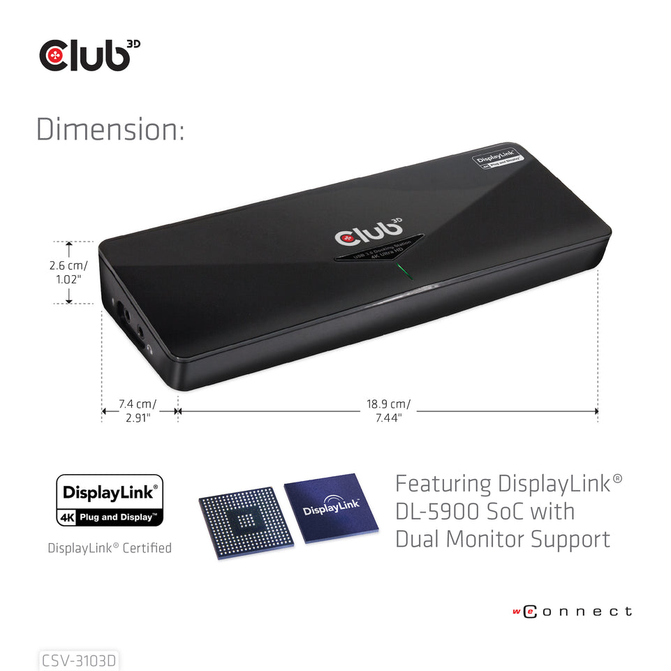 Club3D 4K Dockingstation USB3 ->3xUSB3/HDMI/DP/DVI/ black retail