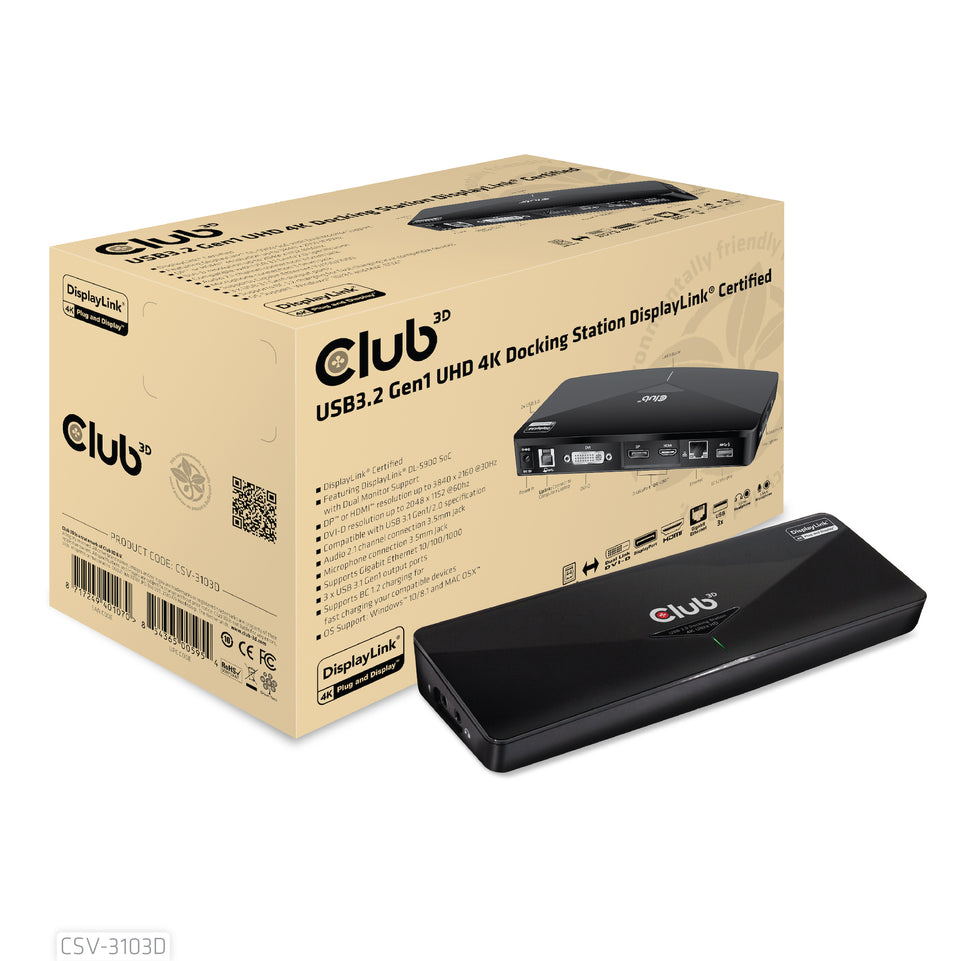 Club3D 4K Dockingstation USB3 ->3xUSB3/HDMI/DP/DVI/ black retail