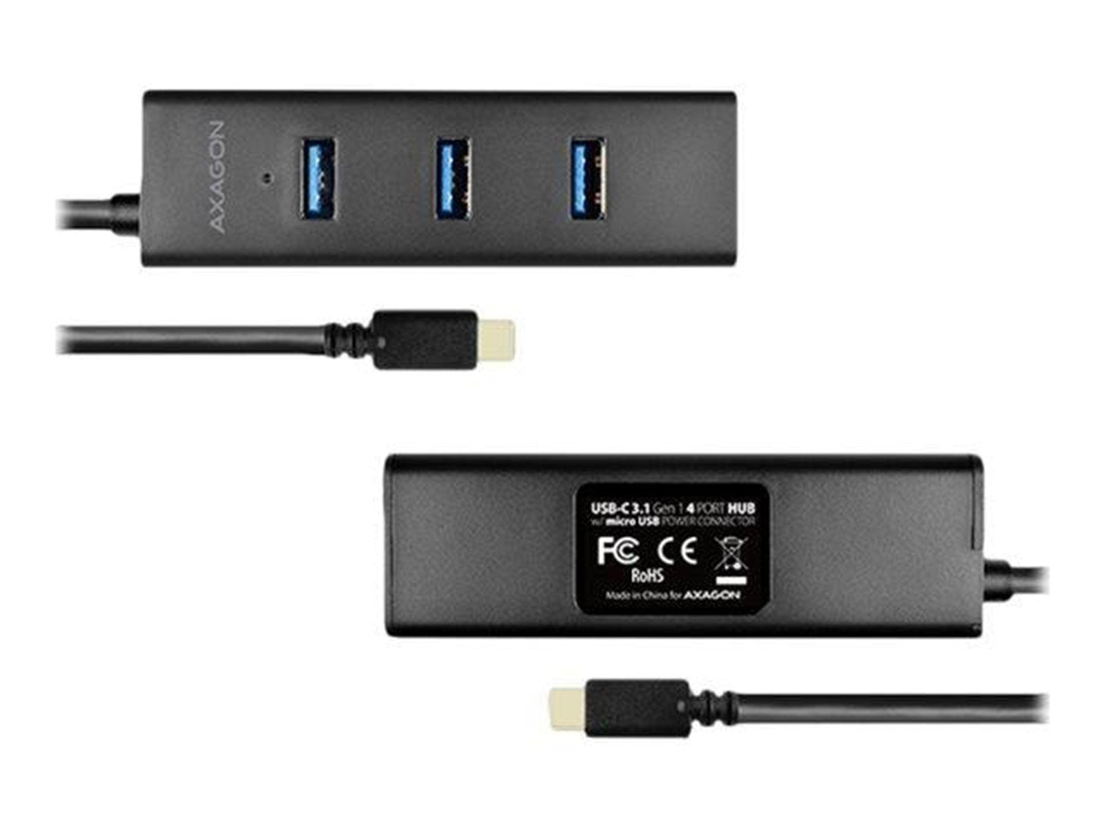 AXAGON HUE-S2C - hub - 4 ports USB-Hubs - USB 3.2 - 4 - Schwarz
