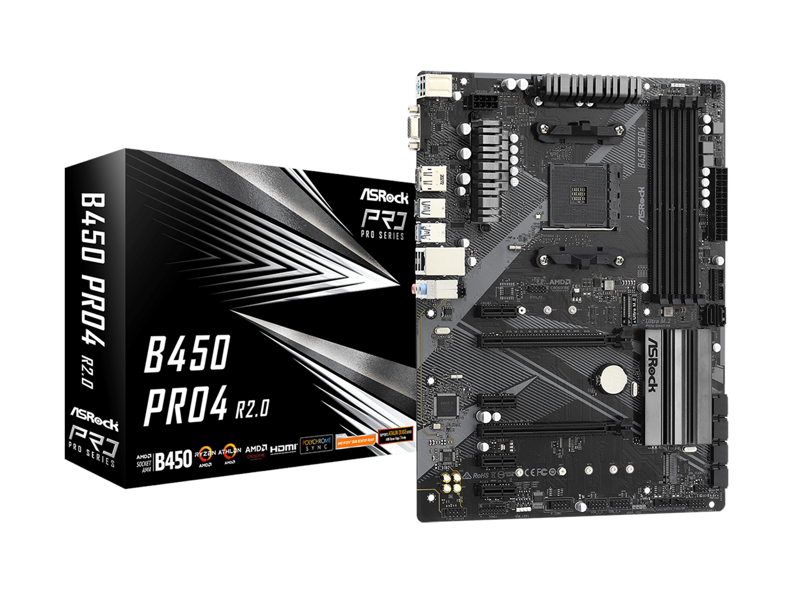 ASRock B450 Pro4 R2.0 Mainboard - AMD B450 - AMD AM4 socket - DDR4 RAM - ATX