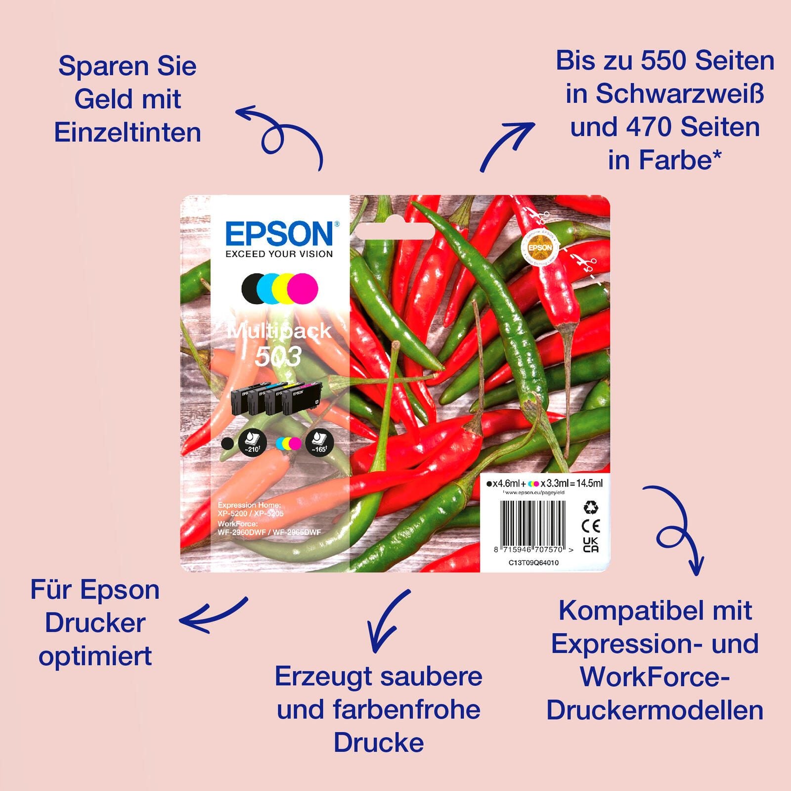 Epson Original 503XL Chilischoten Druckerpatronen - 4er Multipack (C13T09R64010)