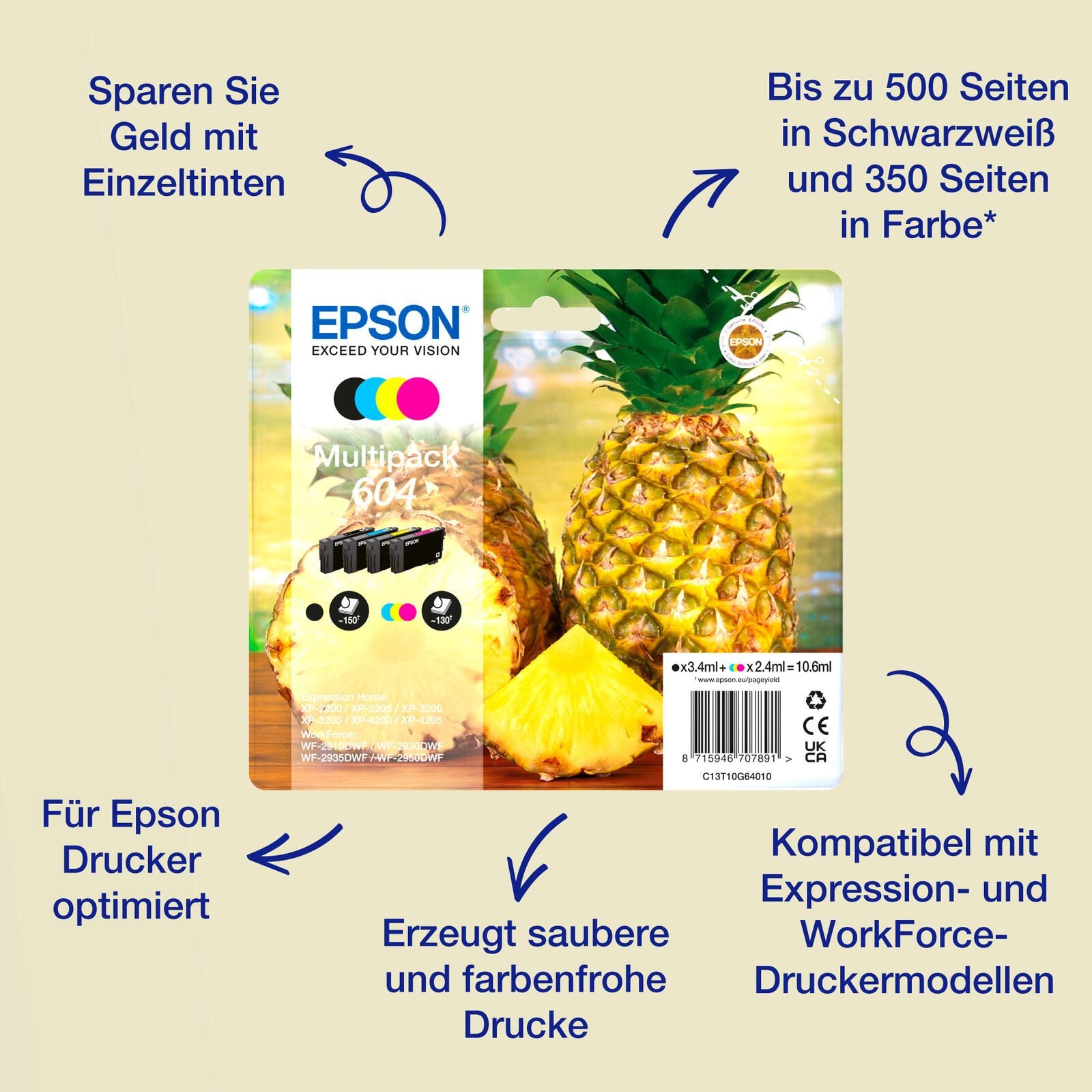 Epson Original 604XL Ananas Druckerpatronen - 4er Multipack (C13T10H64010)