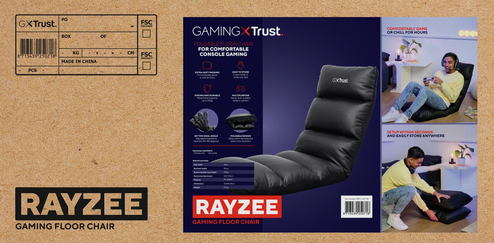 Trust Gaming GXT 718 Rayzee Klappbarer Gaming-Floor-Stuhl - Schwarz