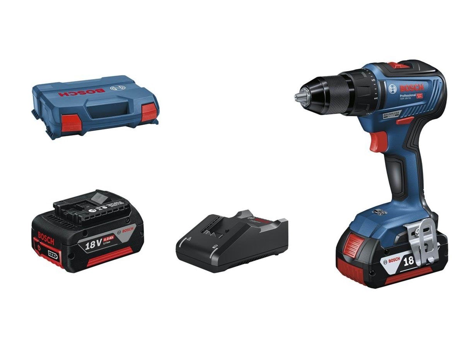 Bosch Professional BORE-/SKRUEMASKINE GSR 18V-55 2X4 L-CASE