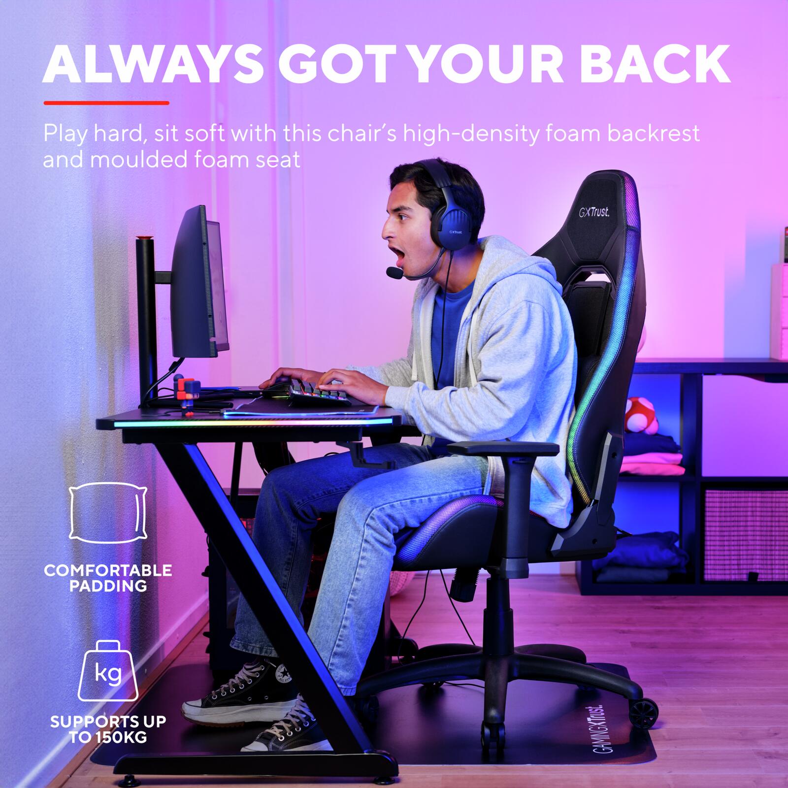 Trust Gaming GXT 719 Ruya Bequemer RGB Gaming-Stuhl - Schwarz