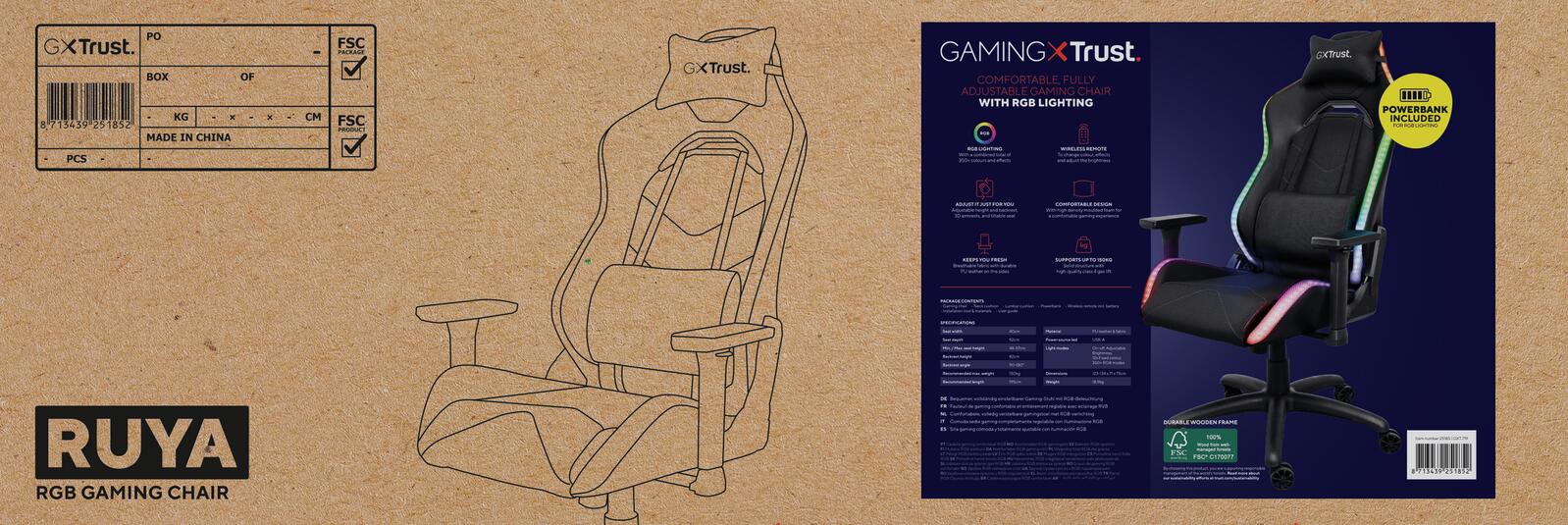 Trust Gaming GXT 719 Ruya Bequemer RGB Gaming-Stuhl - Schwarz