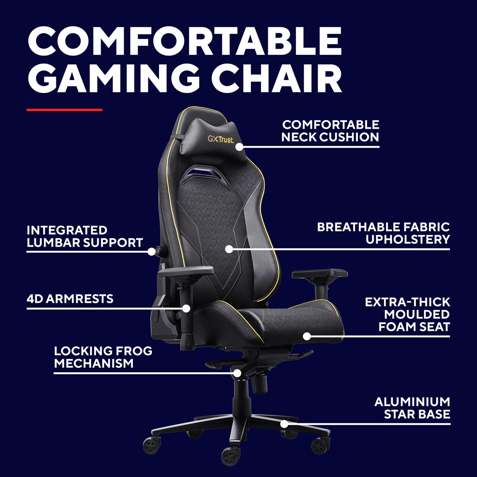 Trust Gaming GXT 721 Ruya Pro Komfortabler Premium-Gaming-Stuhl - Schwarz