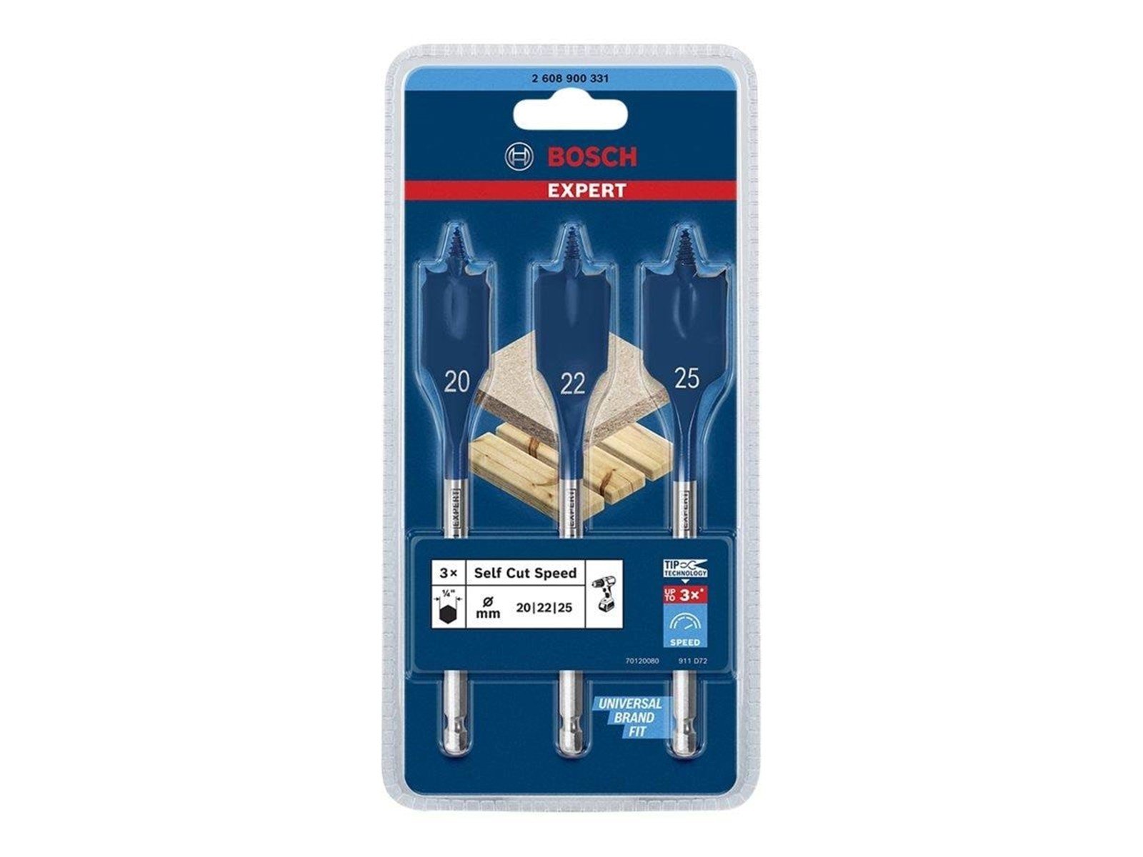 Bosch Flat Milling Drill Bit Set Self-Cut 20-25 mm 3 Bits