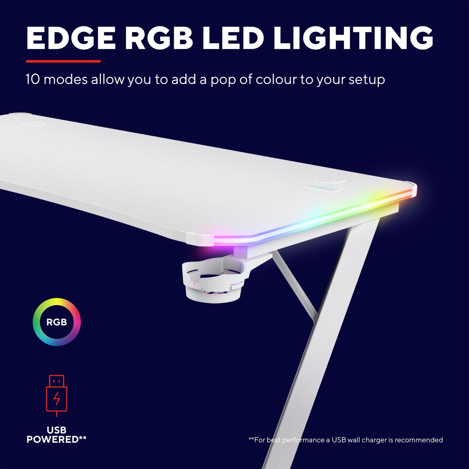Trust Gaming GXT 709W Luminus RGB Gaming-Tisch - Weiß