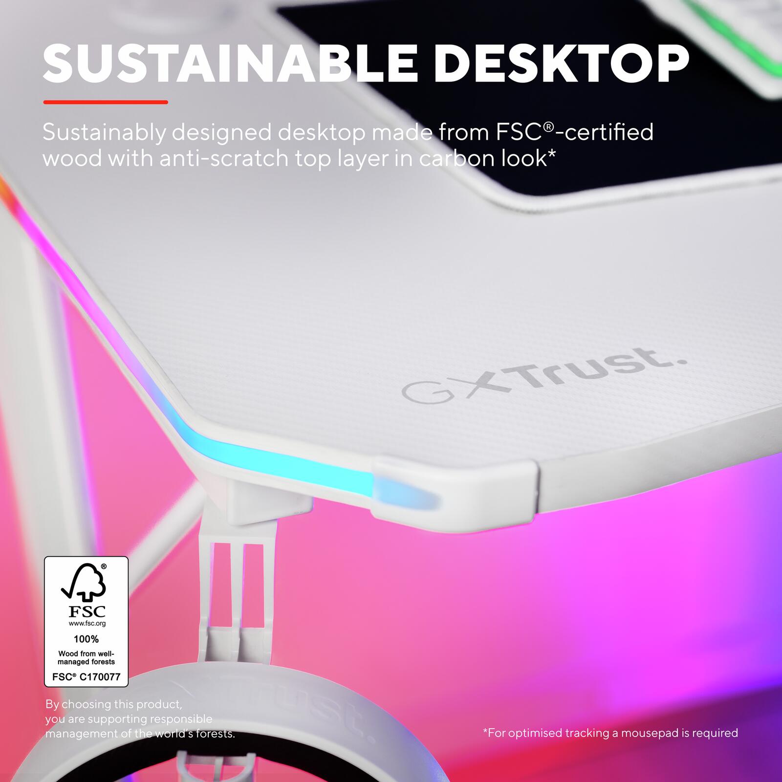 Trust Gaming GXT 709W Luminus RGB Gaming-Tisch - Weiß