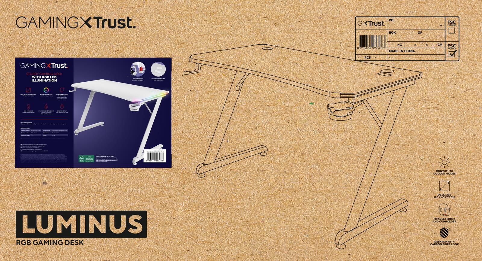 Trust Gaming GXT 709W Luminus RGB Gaming-Tisch - Weiß