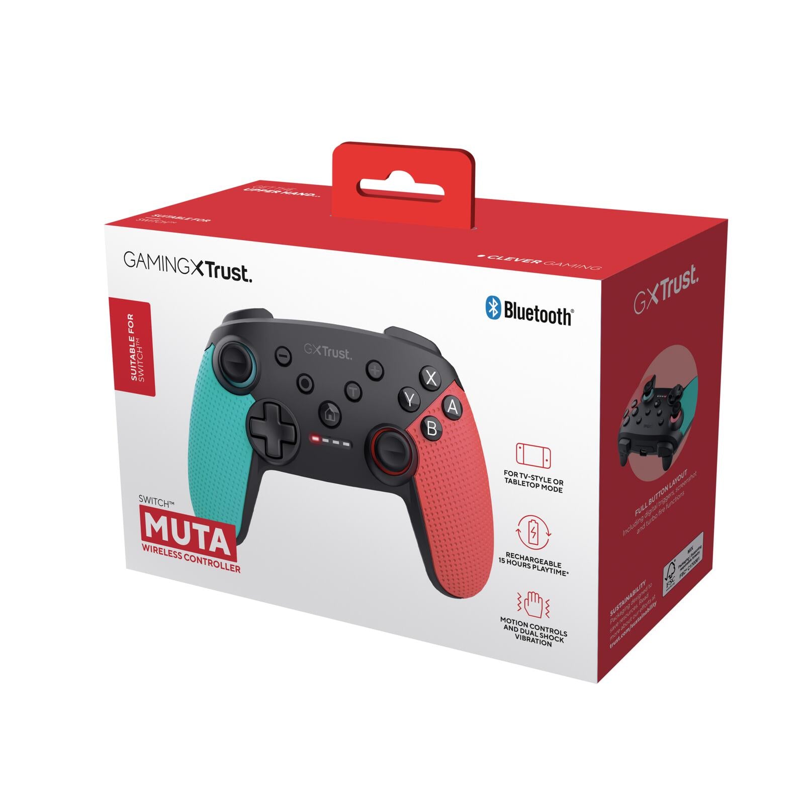 Trust Gaming GXT 1246B Muta Kabelloser Controller für Nintendo Switch - Blau/Rot