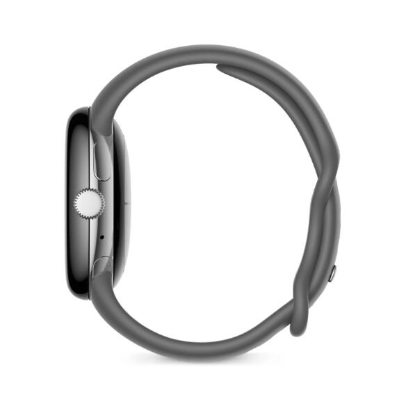 B-WARE Google Pixel Watch (Wi-Fi) - 41mm in Polished Silver mit Sportarmband in Charcoal