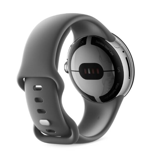 Google Pixel Watch (Wi-Fi) - 41mm in Polished Silver mit Sportarmband in Charcoal