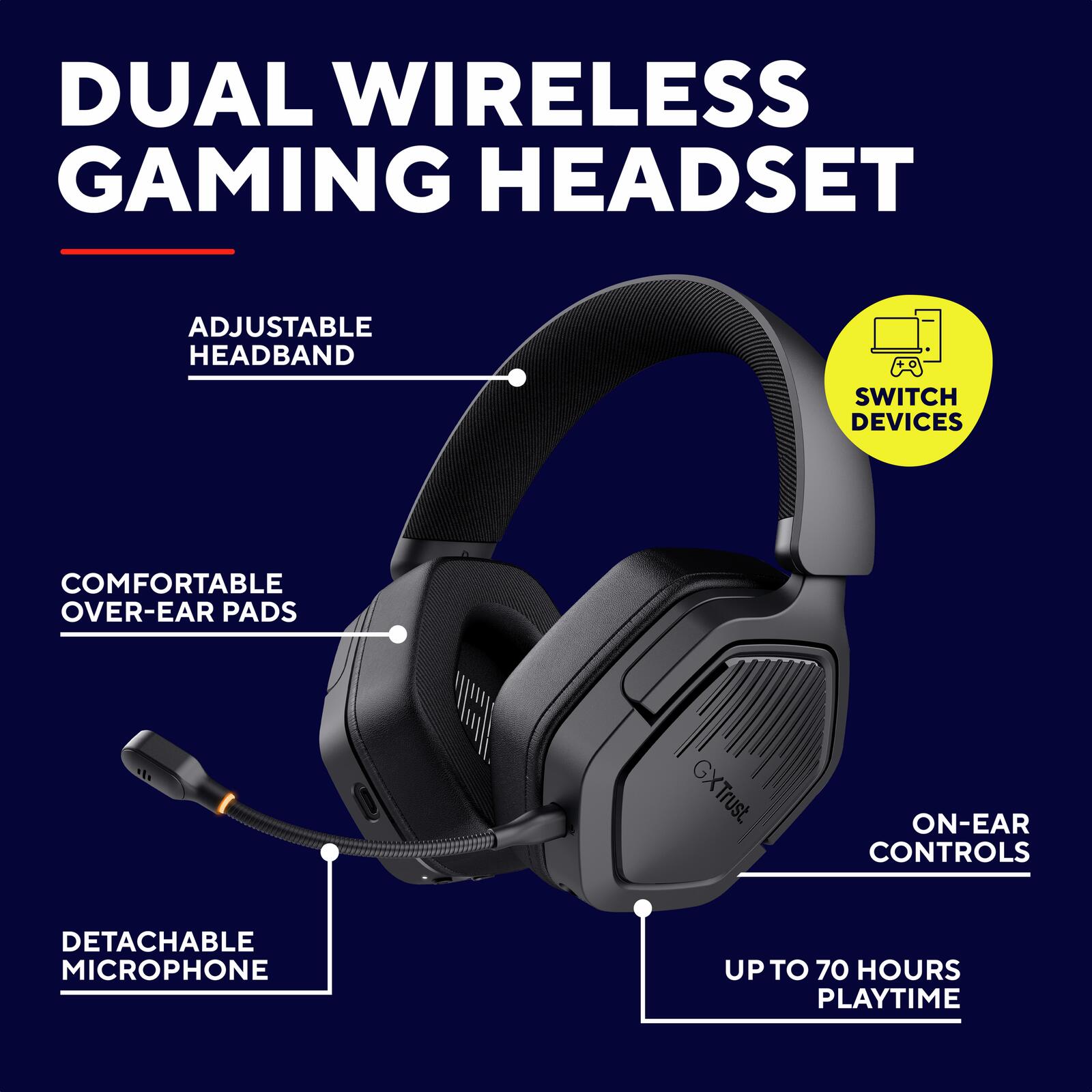 Trust Gaming GXT 493 Carus Drahtloses Multiplattform-Headset - Schwarz