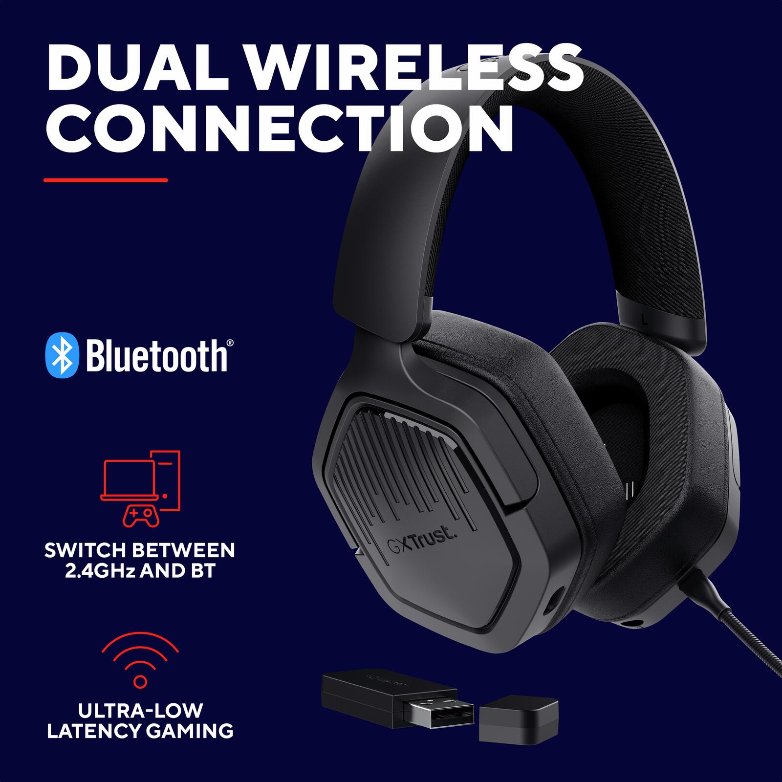 Trust Gaming GXT 493 Carus Drahtloses Multiplattform-Headset - Schwarz