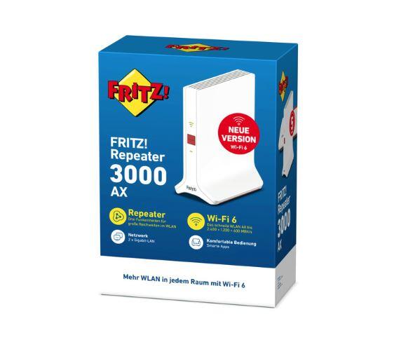 FRITZ!Repeater 3000 AX WiFi Range-Extender GigE WiFi 6 2,4GHz (1 Band) / 5 GHz (Dual-Band)