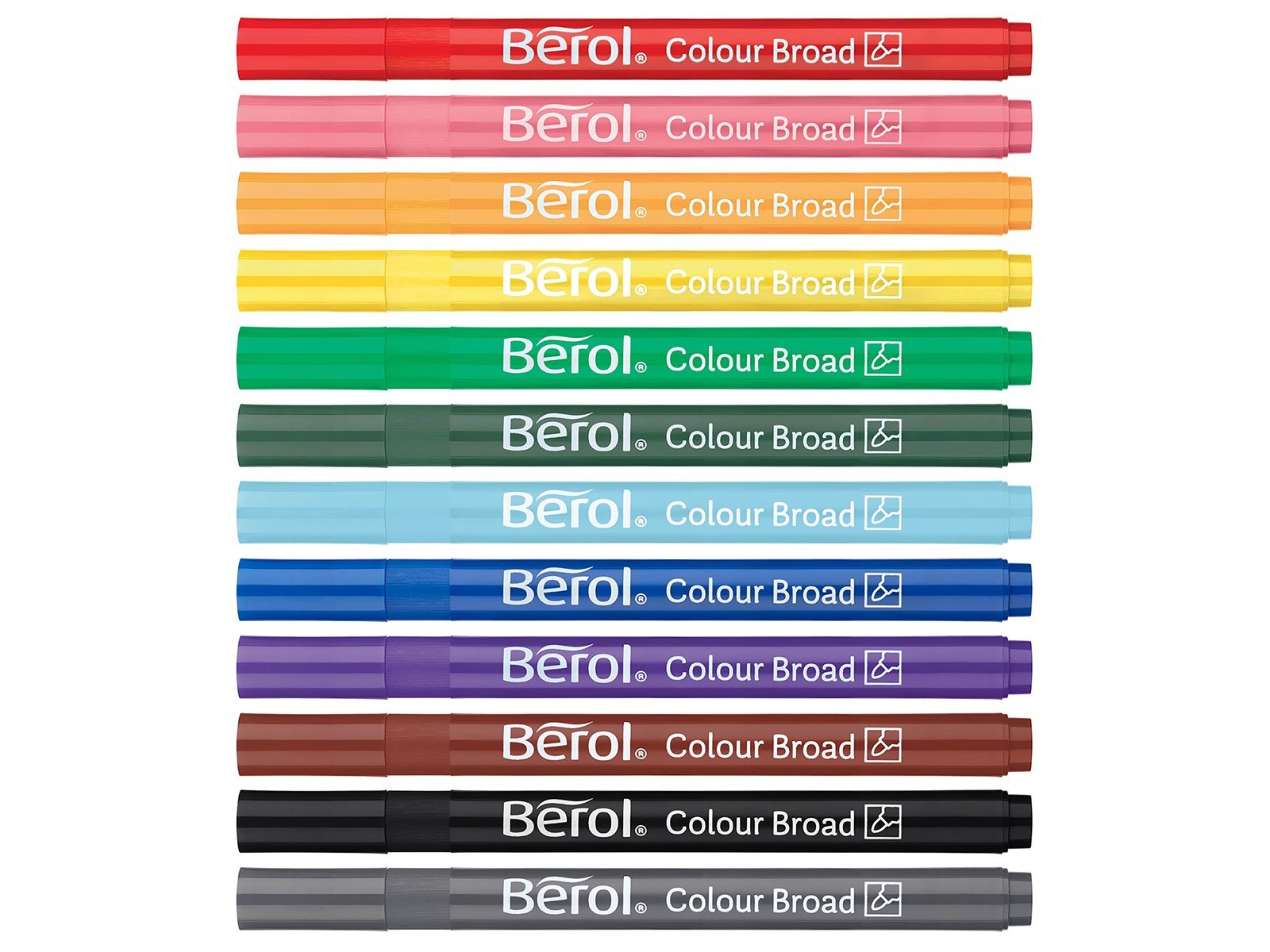 Berol Bunte, dicke Faserschreiber, Strichbreite: 1,1 mm – farblich sortiert, 12er-Pack