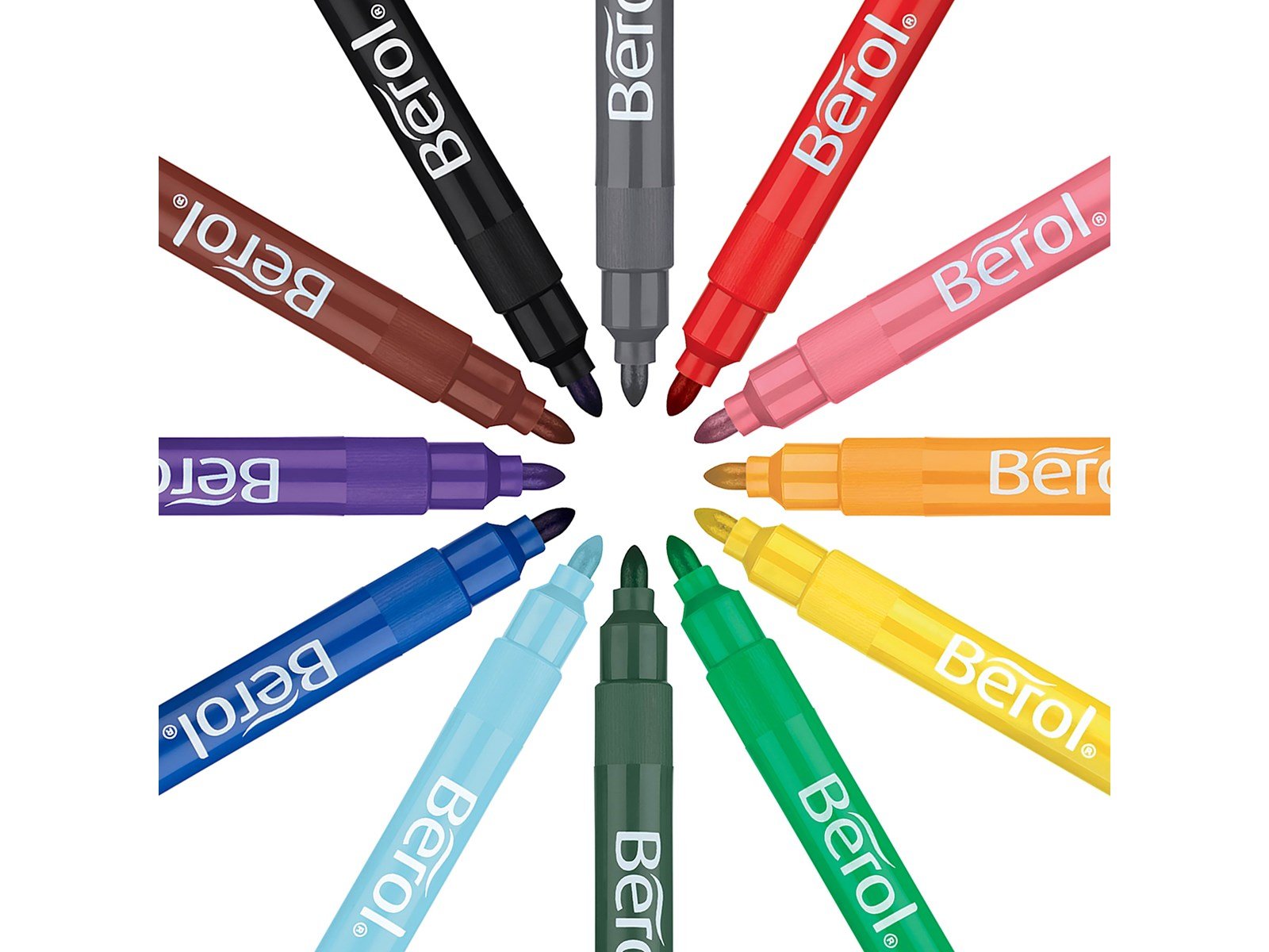 Berol Bunte, dicke Faserschreiber, Strichbreite: 1,1 mm – farblich sortiert, 12er-Pack