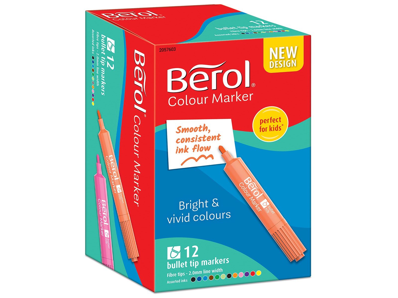 Berol bunte Fasermaler, breite Rundspitze 2mm - farblich sortiert, 12er Pack