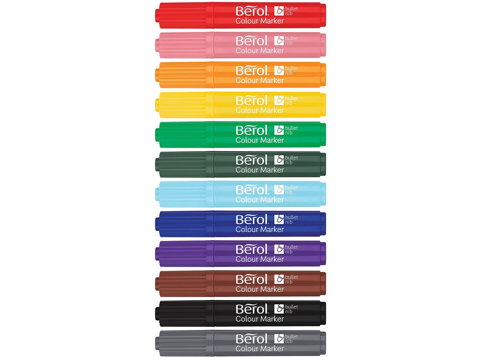 Berol bunte Fasermaler, breite Rundspitze 2mm - farblich sortiert, 12er Pack