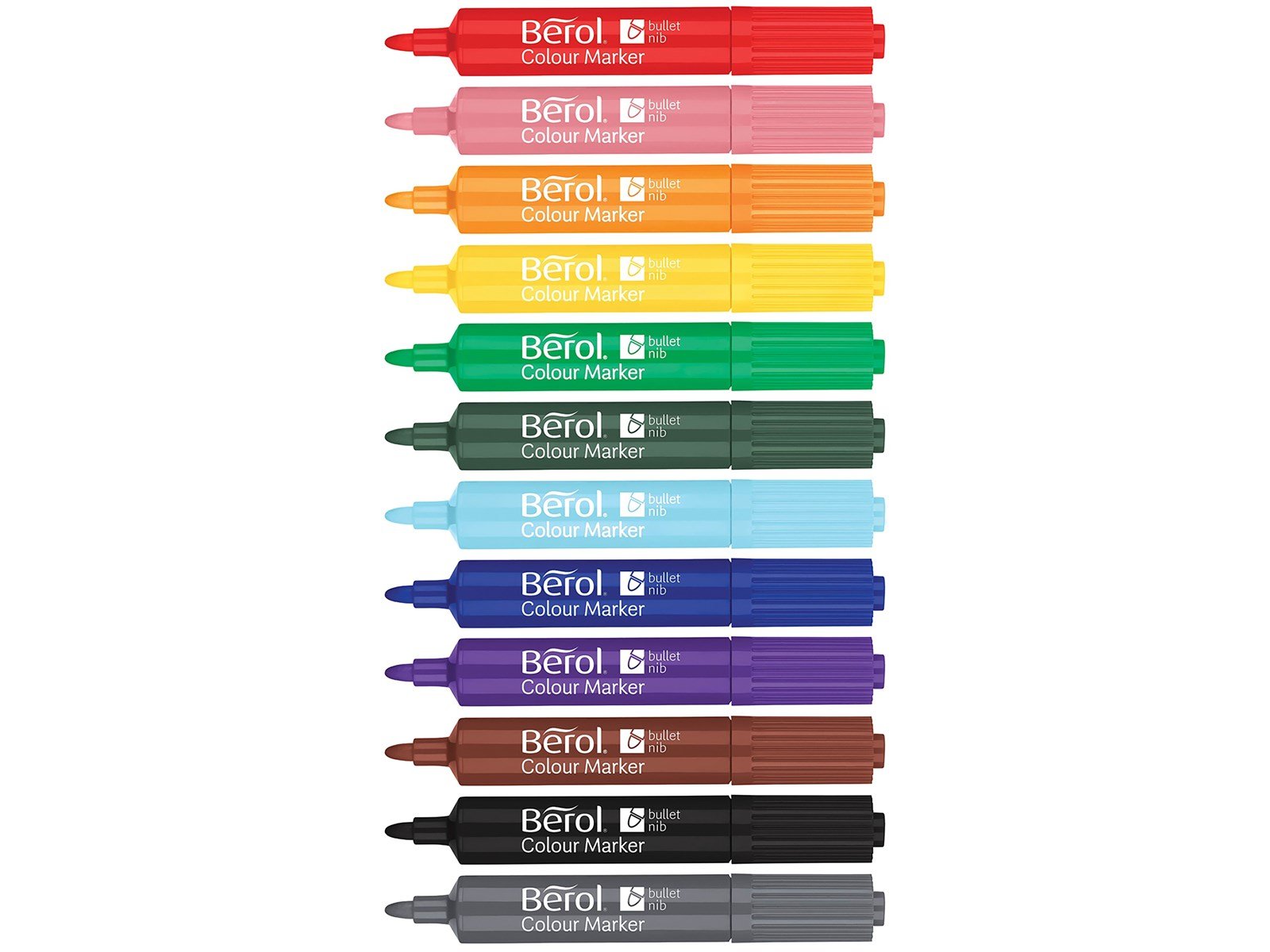 Berol bunte Fasermaler, breite Rundspitze 2mm - farblich sortiert, 12er Pack