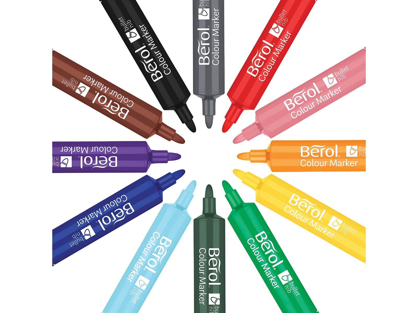 Berol bunte Fasermaler, breite Rundspitze 2mm - farblich sortiert, 12er Pack