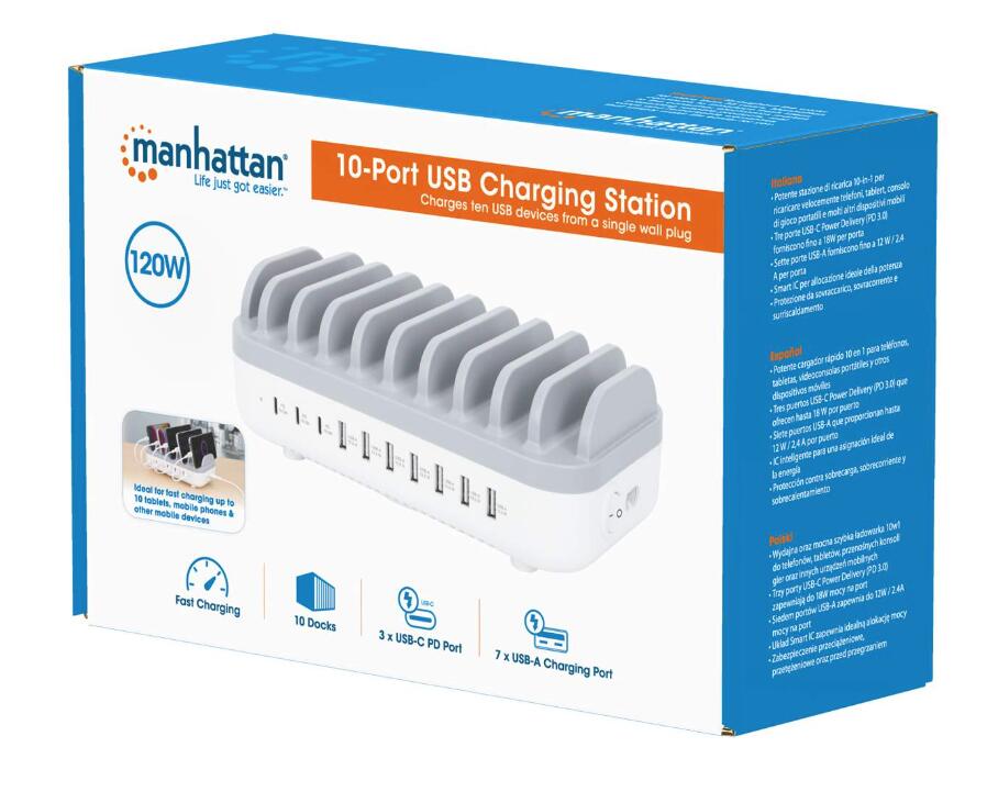 Manhattan 10-Port USB Power Delivery-Ladestation - 120 W