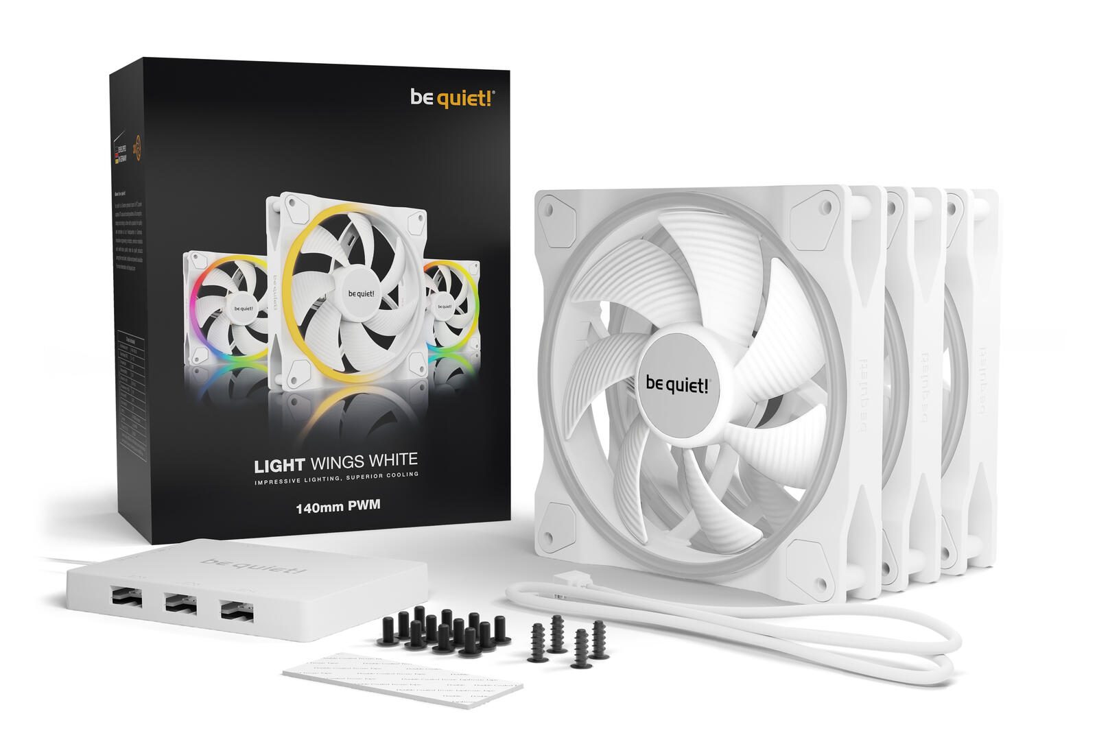 be quiet Lüfter Light Wings White Triple Pack 140mm PWM weiß