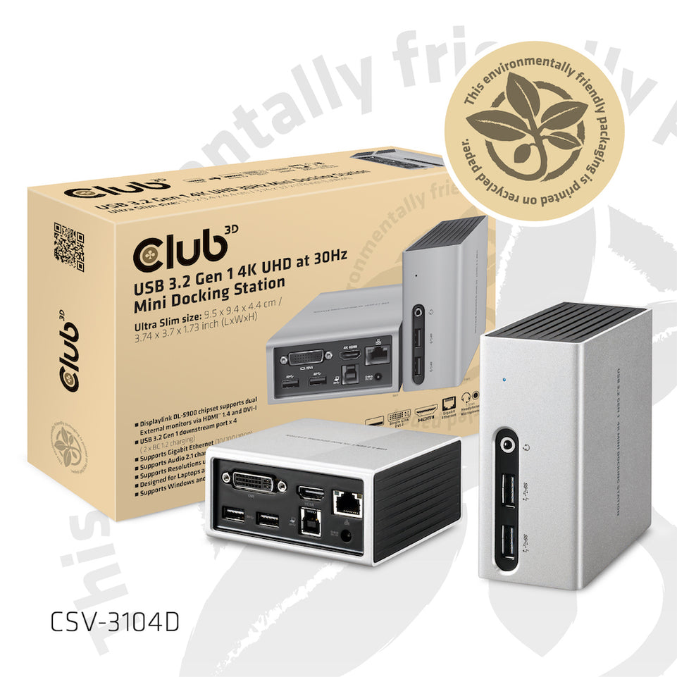 Club3D 4K Mini-Dockingst USB3 ->4xUSB3/HDMI/DVI/LAN silber retai