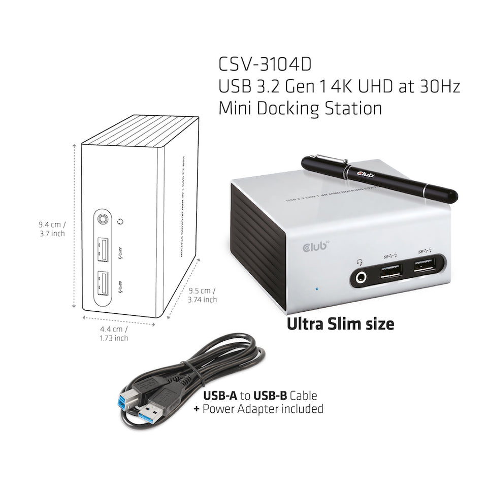 Club3D 4K Mini-Dockingst USB3 ->4xUSB3/HDMI/DVI/LAN silber retai